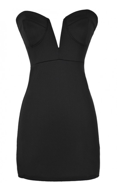 Heartbreaker Plunging Neckline Black Bustier Dress